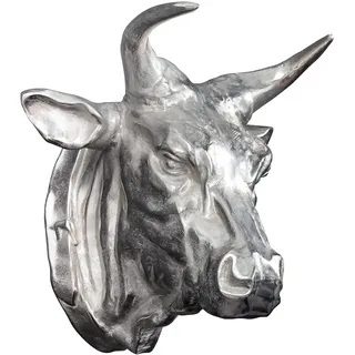 invicta INTERIOR Extravagante Stierkopf Wanddekoration TORERO 65cm Silber Deko Schädel aus Aluminium Wanddekoration Accessoire