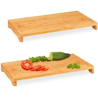 Relaxdays 10031458 Schneidebrett Bambus, 2er Set, rutschfest, Saftrille, XXL