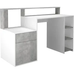 Regal-Schreibtisch FMD "Bolton", weiß (weiß, betonoptik), B:138,5cm H:92cm T:53,5cm, Tische, mit 3 offenen Fächern
