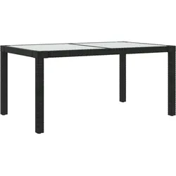 vidaXL Gartentisch 150x90x75 cm Gehärtetes Glas Poly Rattan Schwarz
