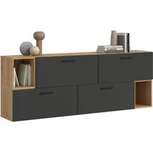 Möbel Boss xonox.home – Wohnkombination The One 176x97x34 cm Artisan Oak Basalt – Wandkombination mit 4 Klappen – 10 Fächer bieten reichlich Stauraum - EIN natürliches Design mit modernem Basalt-Ton