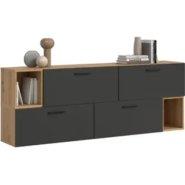 Möbel Boss xonox.home – Wohnkombination The One 176x97x34 cm Artisan Oak Basalt – Wandkombination mit 4 Klappen – 10 Fächer bieten reichlich Stauraum - EIN natürliches Design mit modernem Basalt-Ton