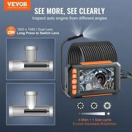 Vevor Endoskopkamera mit Licht, Doppellinsen-endoskop mit 15 m Kabel, 4,3-Zoll-Bildschirm, 1080p-inspektionskamera, 8 + 1 LED-Le...