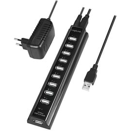 Logilink USB 2.0 Hub 10-Port inkl. Netzteil und LED Aktivitätsanzeige