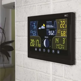 EMOS - Funk-Wetterstation mit Außensensor - Touchscreen-Farbdisplay, Thermometer, Hygrometer, Barometer, Wettervorhersage - DCF Funkuhr - 13 Funktionen - inkl. Netzteil, Wand-/Tischhalterung