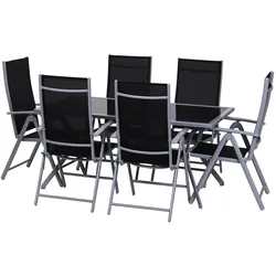 Outsunny Sitzgarnitur Aluminium, Texteline-Stoff, Sicherheitsglas