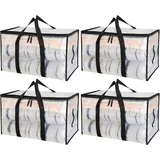 Fiabgum 90L Groß Aufbewahrungstasche mit Deckel, 4 Stück Transparenter Umzugskarton, Kleidungsaufbewahrung Umzugstaschen, Umzugstasche mit Griff zur Aufbewahrung und Organisation von Kleidung