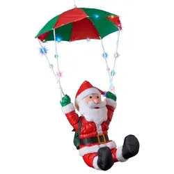 Weihnachtsdeko Santa Claus, Weihnachtsmann, mit buntem LED-Fallschirm, außergewöhnliche Weihnachtsdeko mit bunten LEDs, 8 h Timer, Raburg