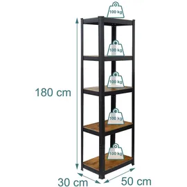 Relaxdays Schwerlastregal Stahl 50x180x30 cm schwarz/braun