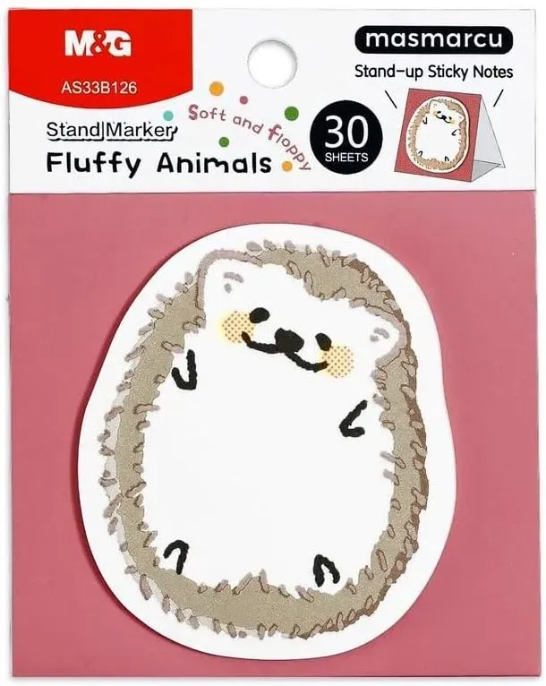 M&G Puffy Animal Haftnotizen, 30 Blatt, 7,6 x 5,1 cm Selbstklebende Notizzettel mit Aufstellfunktion, Niedliche Cartoon Notizzettel für Schule, Büro und Zuhause, Igel