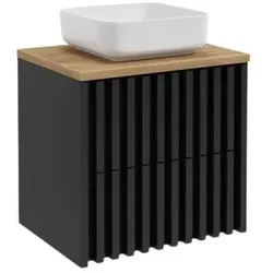 Badezimmerschrank mit Eichendeckplatte SAT Delano 60x56x45 cm schwarz DELANO60ZCDE