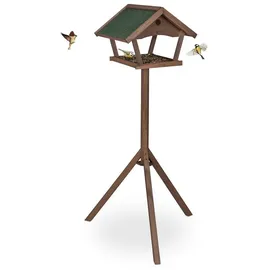 Relaxdays XXL Vogelfutterhaus mit Ständer Braun,Dunkelgrün