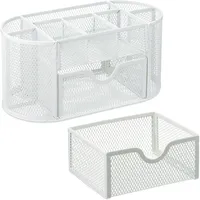 Relaxdays Stiftehalter, mit Schublade, Schreibtisch Organizer für Stifte, Metall