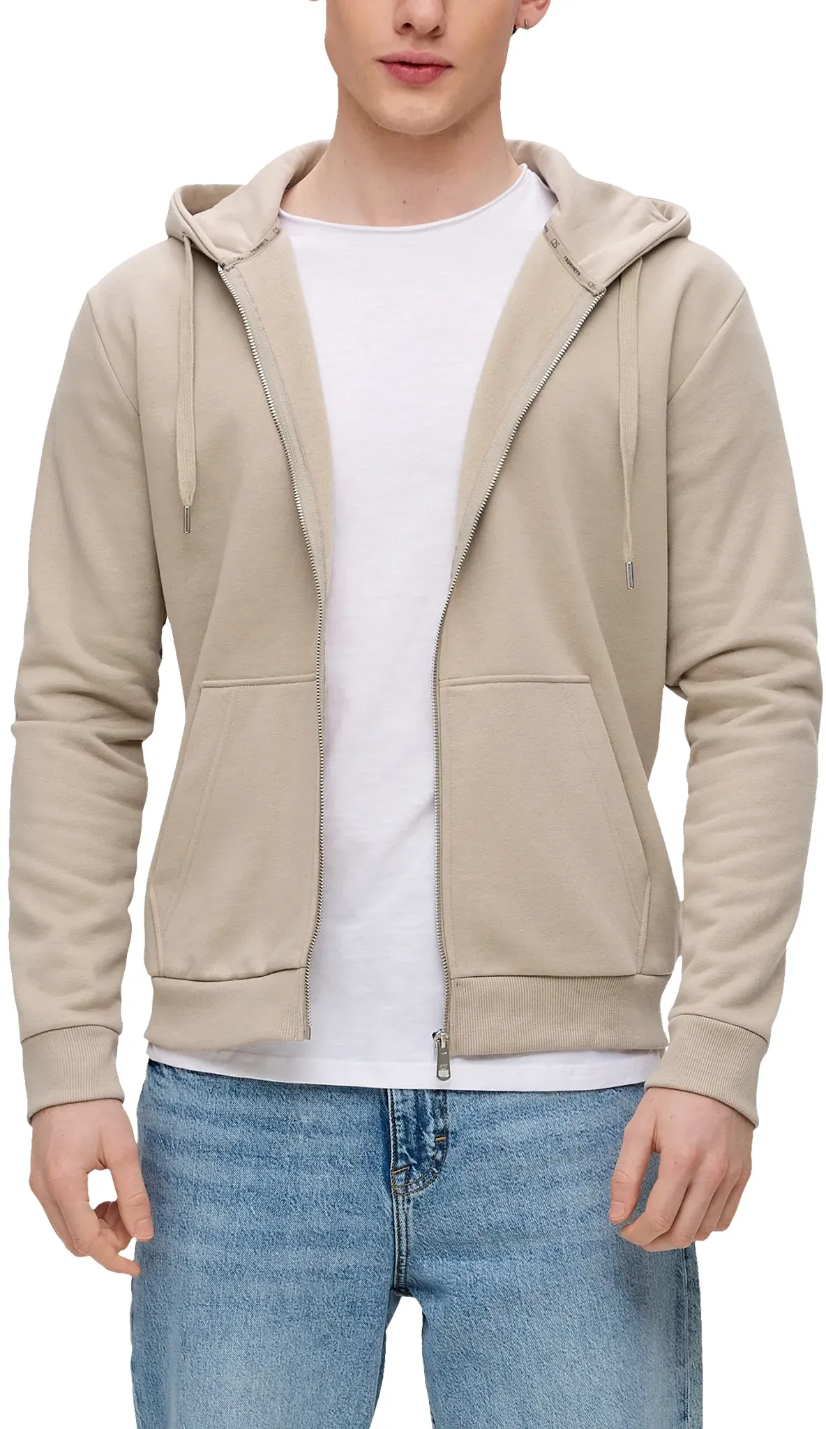 Kapuzensweatshirt QS, Herren, Gr. M, beige, Sweatware, Obermaterial: 60% Baumwolle, 40% Polyester, unifarben, regular fit normal, ohne Ausschnitt, Rippbündchen, Sweatshirts, mit Kapuze