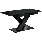 altdecor Esstisch ausziehbar, ideal als Küchentisch, Esszimmertisch oder Wohnzimmertisch, solide Konstruktion aus Möbelplatte, - RONX - Schwarz Hochglanz, Holzwerkstoff, Rechteckig,Rechteckig, X-Form, 80x75x140 cm, Esszimmer, Tische, Esstische