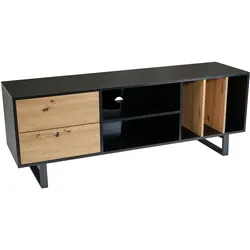 KADIMA DESIGN Lowboard Schwarz mit Eiche-Dekor 150x55x40 cm TV-Kommode Modern, Design TV-Schrank Hoch, Fernsehtisch Fernsehschrank mit Schubladen & Regal,