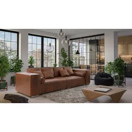 s-style möbel Big Sofa mit Schlaffunktion Kunstleder 290 x 80 x 110 cm Braun mit Kissen