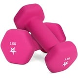 Yes4All G1EK Hex Neopren Hanteln Set Gewichte für Krafttraining Yoga Pilate - Kurzhanteln 2er set, Dumbbells Set für Frauen Männer, 1 kg hanteln 2 er set, rosa