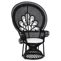 Casa Padrino Luxus Rattan Sessel Schwarz / Weiß 106 x 71 x H. 148 cm - Vintage Stil Rattan Sessel mit Sitzkissen - Vintage Stil Rattan Möbel - Garten & Terrassen Möbel