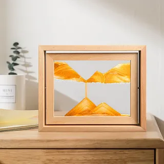 EUPXRHY Fließender Sand Rahmen, Bunt 3D Sandbilder Kinder aus Holz, Fließende Sandmalerei, Sandbild zum Drehen mit Glas, Bürotisch Deko fur Büro Entspannung, 25.5 x 20.5cm,Gold