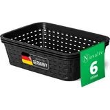 Novaliv 6x Aufbewahrungskorb in Rattan-Optik ohne Deckel | Schwarz Kunststoff 1L Nestbar Storage boxes BPA-frei Ideale Aufbewahrungsbox Organizer