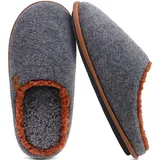 KuaiLu Herren Filz Hausschuhe Warme Flauschig Plüsch Schlafzimmer Pantoffeln Männer Rückstellschaum Leicht Slippers Rutschfeste Sohlen im Herbst und Winter für Drinnen und Draussen Grau Braun 47 - 47 EU