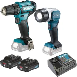 Makita DF333DSAL1 Akku-Bohrschrauber + DEAML106 LED-Akku-Handstrahler 12 V / 2x 2,0 Ah Akku + Ladegerät