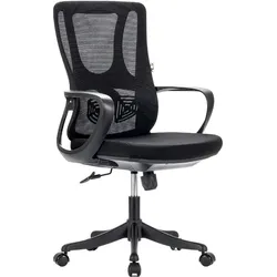 ZIK Ergonomischer Bürodrehstuhl, Sessel mit Armlehnen und Lendenwirbelstütze, drehbar und verstellbar Stoff Schwarz