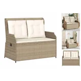 vidaXL Gartenbank Verstellbar mit Kissen Beige Poly Rattan