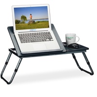 Relaxdays Laptoptisch fürs Bett, HBT 42x75x34,5 cm, Leseklappe & Ablage, klappbar, höhenverstellbar, Betttisch, schwarz