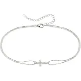 aniston jewelry & watches Fußkette Schmuck Geschenk Silber 925 Fusskettchen mit Kreuz, mit Perlmutt (synth) silberfarben