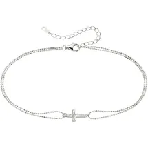 aniston jewelry & watches Fußkette Schmuck Geschenk Silber 925 Fusskettchen mit Kreuz, mit Perlmutt (synth) silberfarben