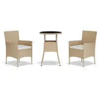 vidaXL 3-tlg. Garten-Bistro-Set mit Kissen Beige Poly Rattan