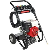 Benzin Hochdruckreiniger, 7.5HP 4-Takt Profi Hochdruckreiniger Auto und Terrassenreiniger mit 5 wählbaren Düsen Einzylinder Benzin Reinigungsmaschine mit Spritzpistole Komplettes Set 3400 U/min