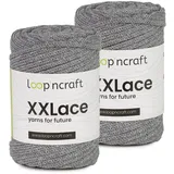 Makramee Garn 2er-Set Grau, Loopncraft, 2 X 4mm - 65m - 250g, Kettengarn, XXLace Garn, Recycling Garn