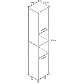 VCM Landos Hochschrank 181 x 32 x 28 cm Weiß/Honig-Eiche Holz, Metall