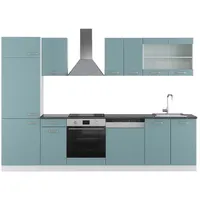 Vicco Küchenzeile R-Line 300 cm Blau-Grau/Weiß