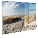 DEQORI Schlüsselbrett 'Strandaufgang am Meer', (1 St), Schlüsselhalter Schlüssel Haken Schlüsselboard modern Schlüsselleiste beige|blau