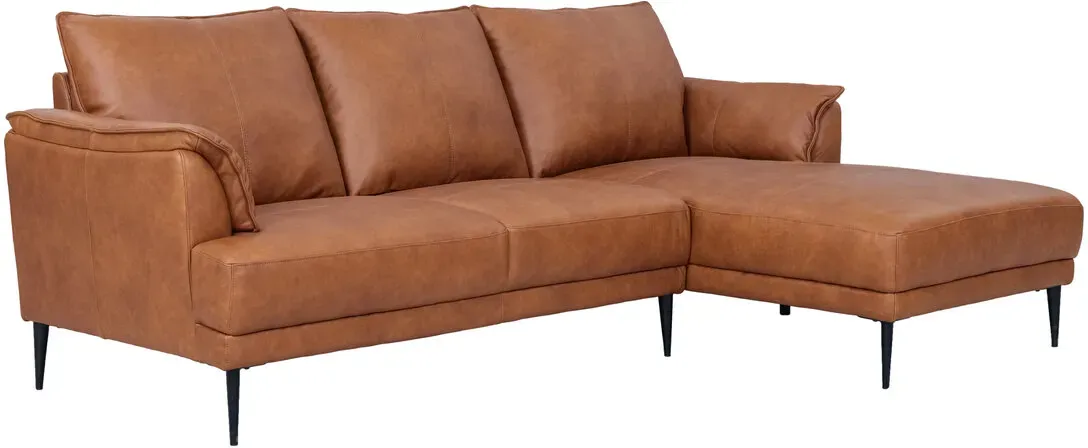 Ecksofa Luso Cognac Echtleder - Rechte Recamiere, Taschenfederkern & Metallfüßen