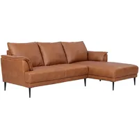 Ecksofa Luso Cognac Echtleder - Rechte Recamiere, Taschenfederkern & Metallfüßen