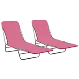 furnicato Klappbare Sonnenliegen 2 Stk. Stahl und Stoff Rosa
