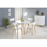 Design Esstisch Tisch HAR-111 Weiß matt - Honigeiche Honig rund ausziehbar 102 bis 142 cm - Naturbelassen