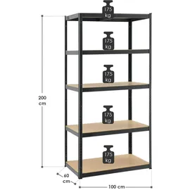 Juskys Lagerregal Basic 200 x 100 x 60 cm grau