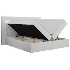 MKS Meble Boxspringbett 140x200 mit Led, Polsterbett 140x200 mit LED Kopfteil - Multipocket-Matratze H4 - Doppelbett mit Bettkasten Stauraumbett, GOLD-6 - 14... - Weiß