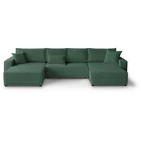 Beautysofa Ecksofa Primo U Die Lieferung beinhaltet die Lieferung in die Wohnung, U-Form Polsterecke für Wohnzimmer, Eckcouch aus Cordstoff, mit Schlaffunktion und Bettkasten grün