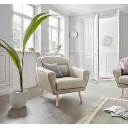 Sessel ANDAS "Bille", beige (creme), B:87cm H:86cm T:90cm, Samtoptik (100% Polyester), Struktur (100% Polyester), Struktur fein (100% Polyester), Luxus-Microfaser weich (100% Polyester), Sessel, Einzelsessel Lounge-Sessel, mit Naht im Rückenkissen und Eiche-Beinen, Design by Morten Georgsen