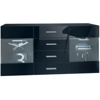 Vladon Sideboard, Schwarz Hochglanz, 139x72x35 cm, Wohnzimmer, Kommoden &