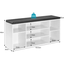 Woltu Schuhbank 103,5 x 48 x 30 cm gepolstert / weiß