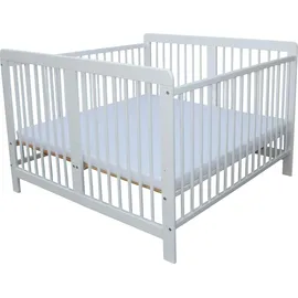 Micoland Zwillingsbett Zwillingskinderbett Kinderbett für Zwillinge massiv weiss mit 2 Matratzen 120x120cm + Nestchen beige - Weiß