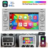 ESSGOO DAB+ Android 14 Für Ford Focus C S Max Transit Fiesta Carplay GPS Navi Autoradio (FM, RDS, DAB+ (optional), 2+64GB(optional), Carplay Android Auto Bluetooth EQ USB GPS Navi WIFI Touchscreen) silberfarben